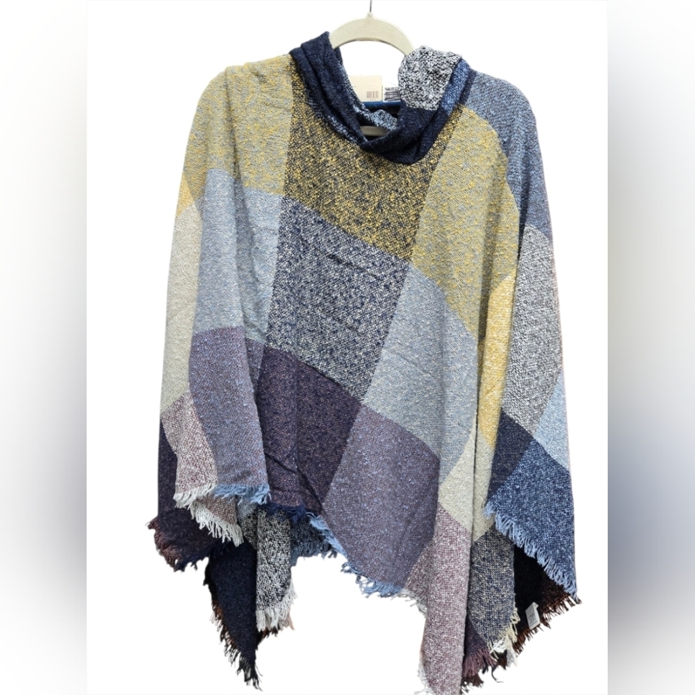 Multicolor Plaid Women's Hoodie Sweater Poncho